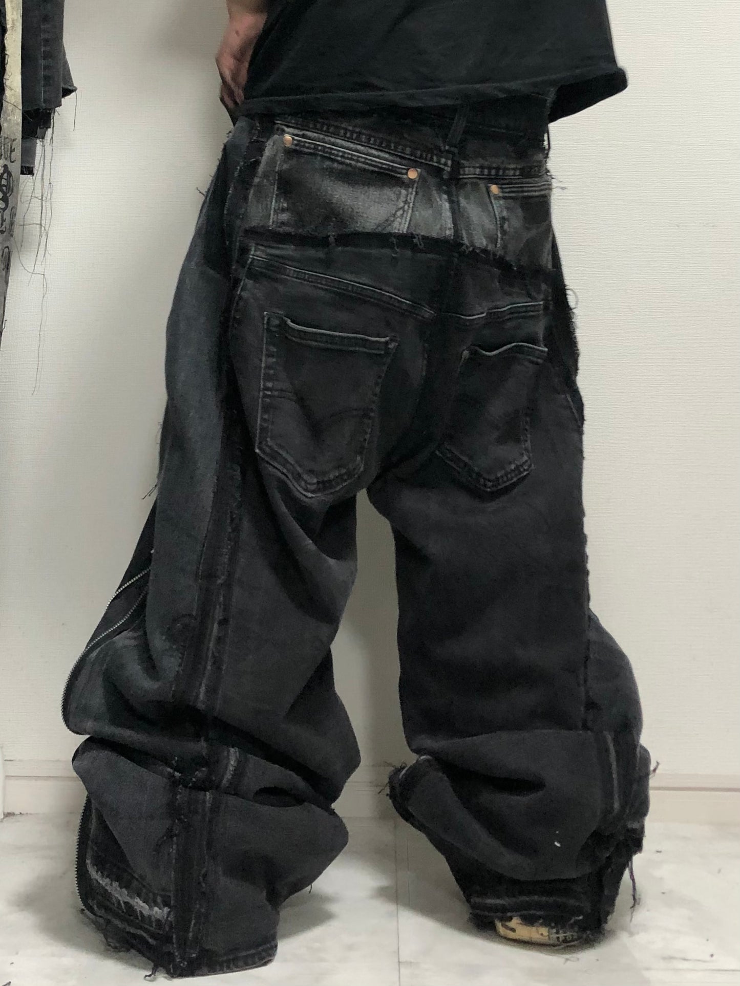 double posting black denim pants