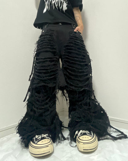 half docking damage black denim pants