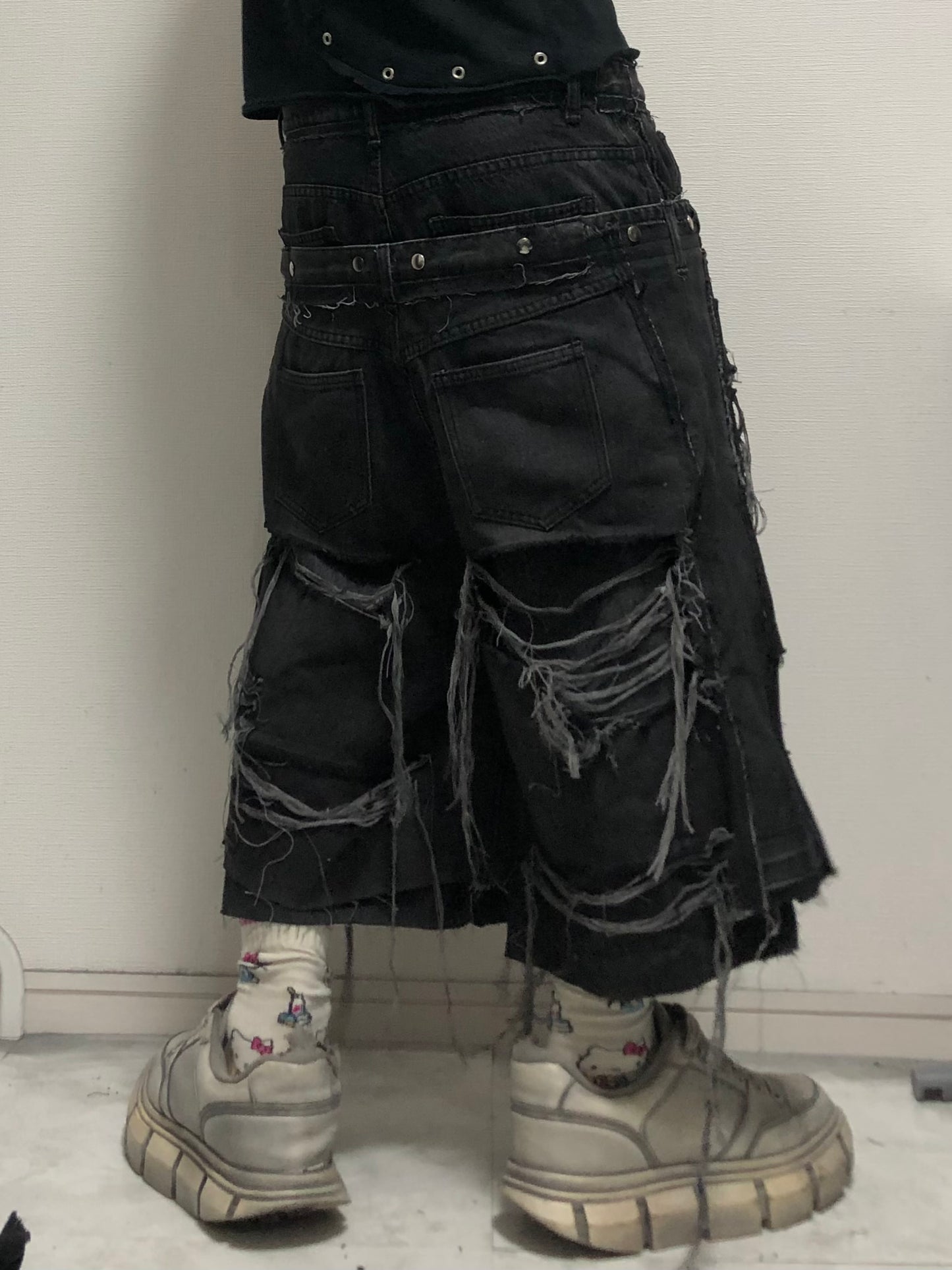 docking half denim Black pants