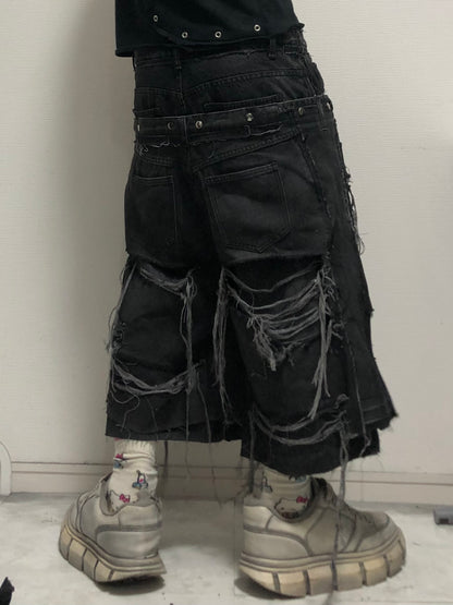 docking half denim Black pants