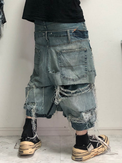 docking half grunge damage denim pants