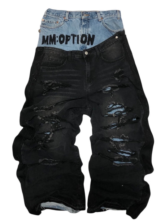 union bias damage denim pants
