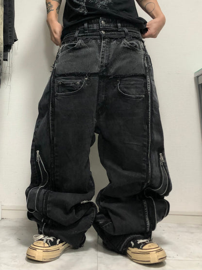 double posting black denim pants