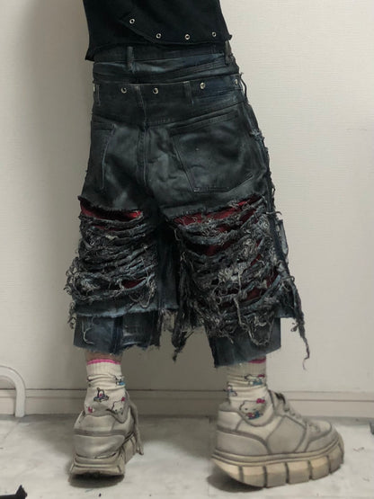 AFTERLIFE damage denim half pants