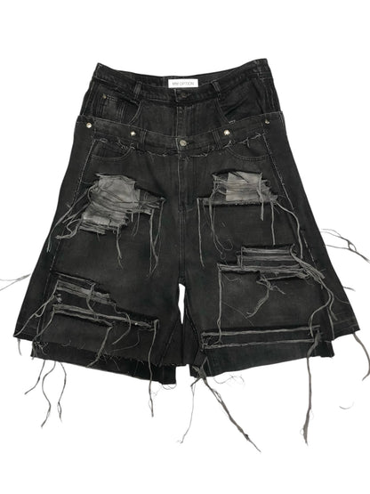 docking half denim Black pants