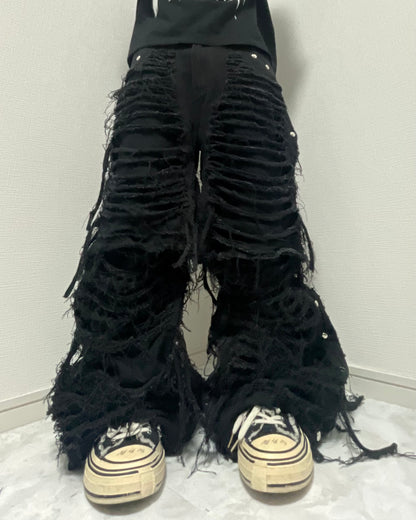 half docking damage black denim pants