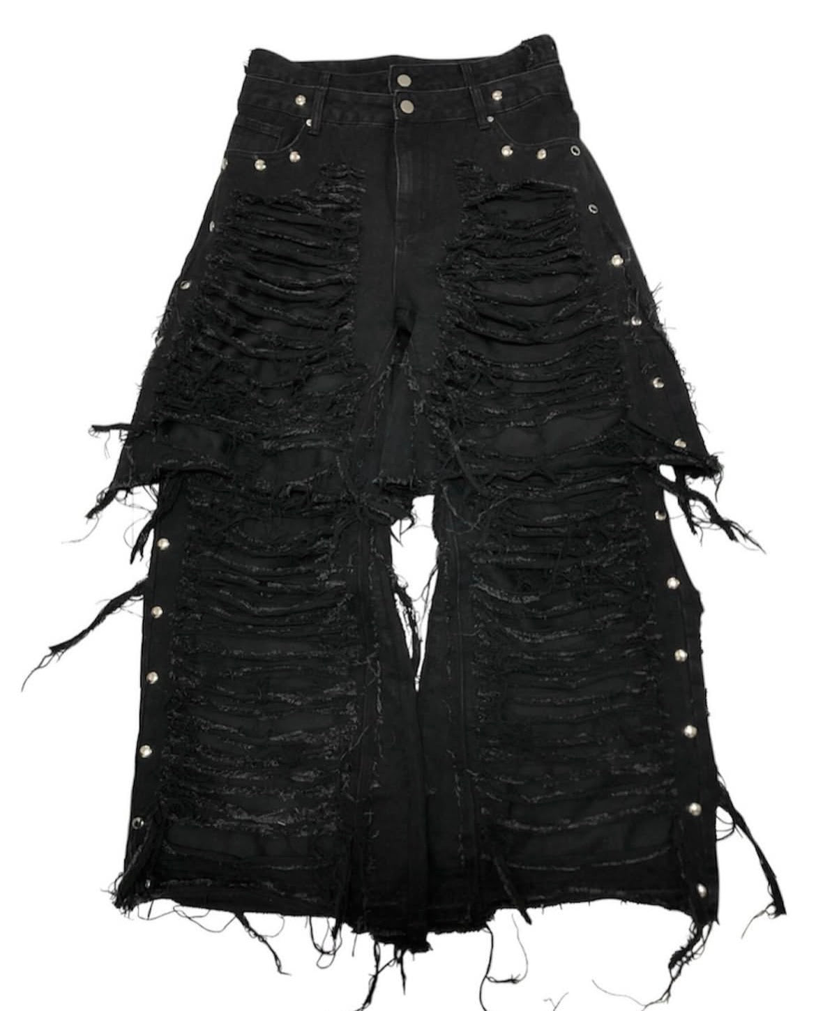 half docking damage black denim pants