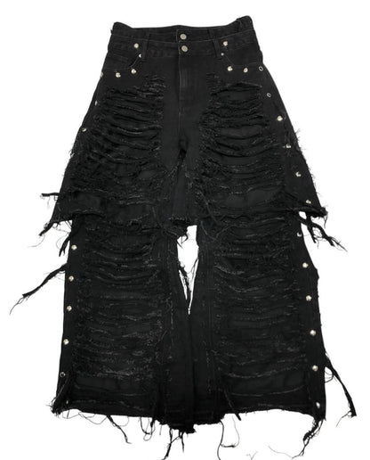 half docking damage black denim pants