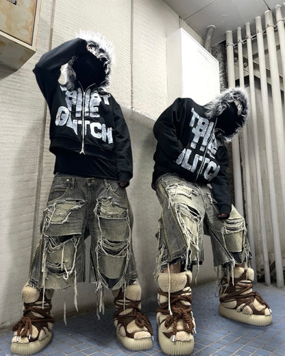 docking half denim pants