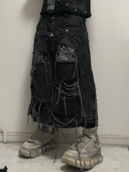 docking half denim Black pants