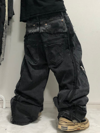double posting black denim pants