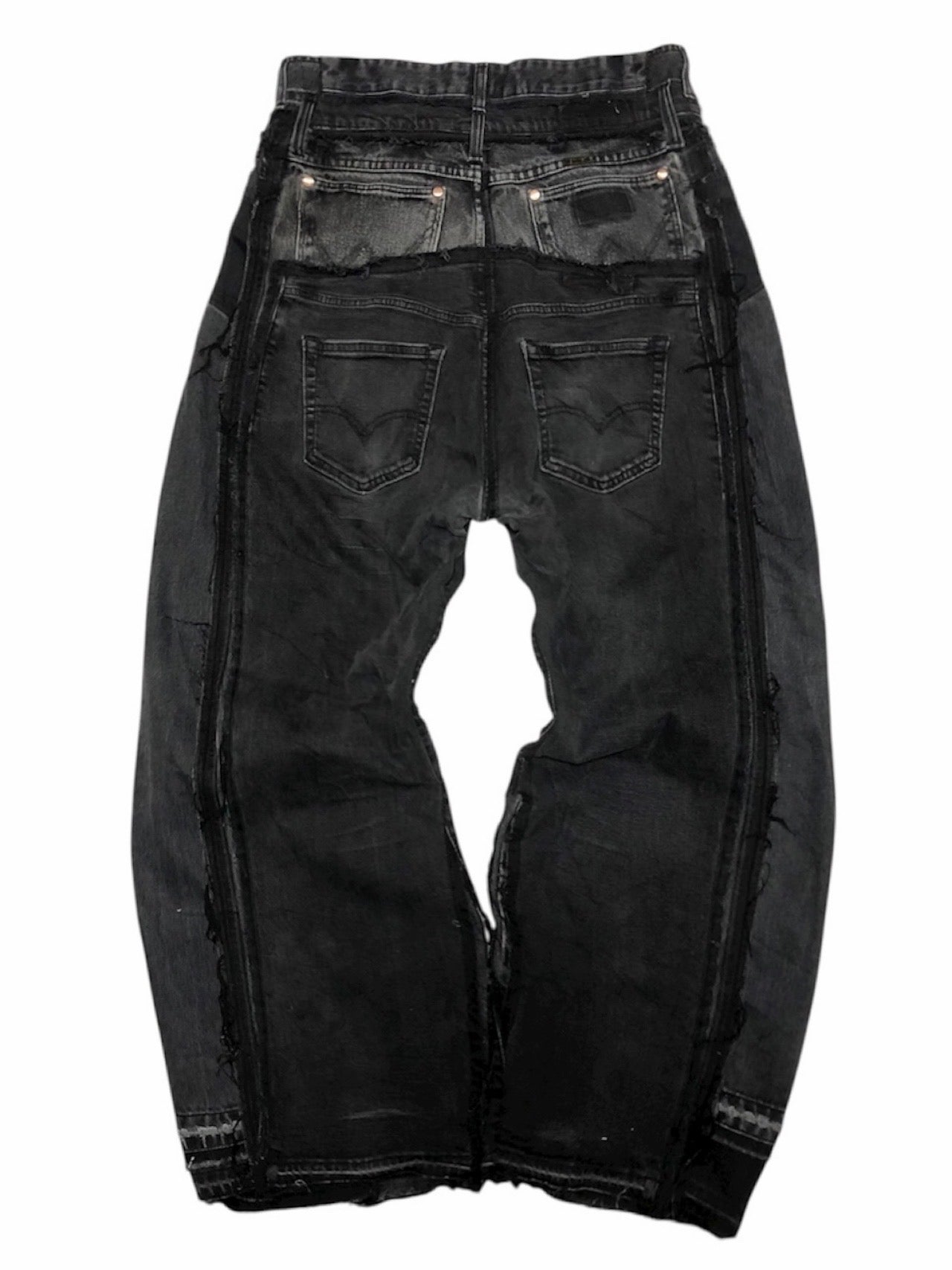 double posting black denim pants